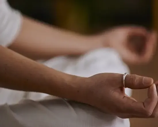 feng shui meditation room. female in meditation pose